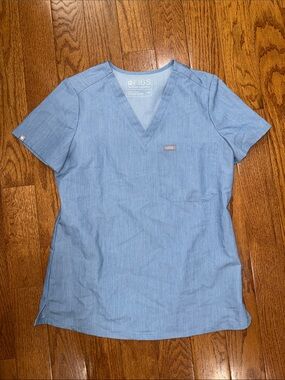 Figs Light Blue V-Neck Scrub Top with Chest Pocket